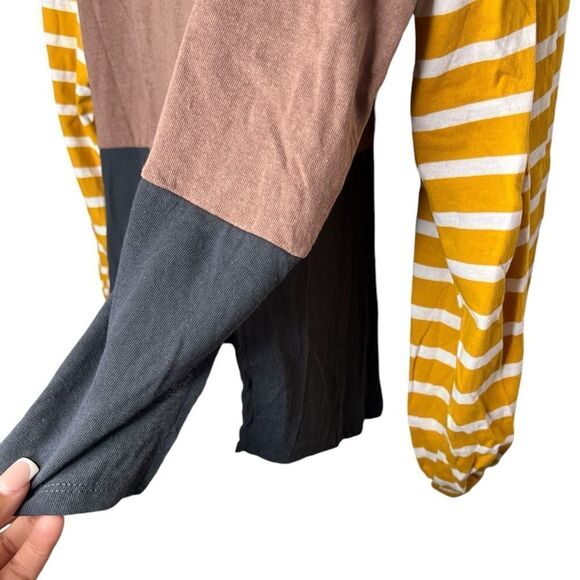 Umgee Yellow/Brown/Gray Long Puff Sleeve Color-block Striped Top 1XL - Picture 9 of 11
